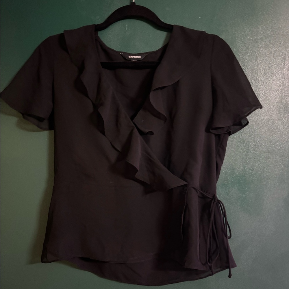 Express Black Ruffle Wrap Top